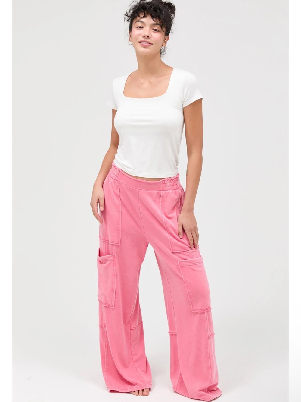 NEW Double Zero Taffy Pink Mineral Wash Cargo Sweatpants – Large